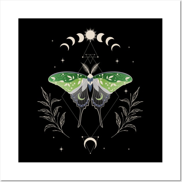 Aromantic Luna Moth Celestial Cottagecore LGBT Pride Flag Wall Art by Psitta